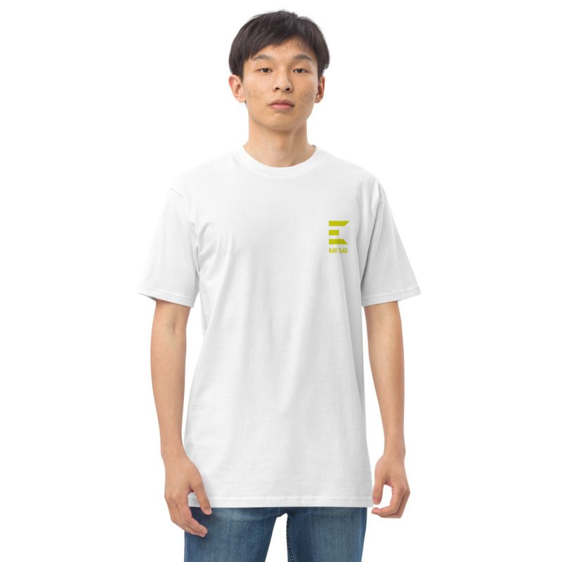 White T-Shirt Graphic Design on Model front view.